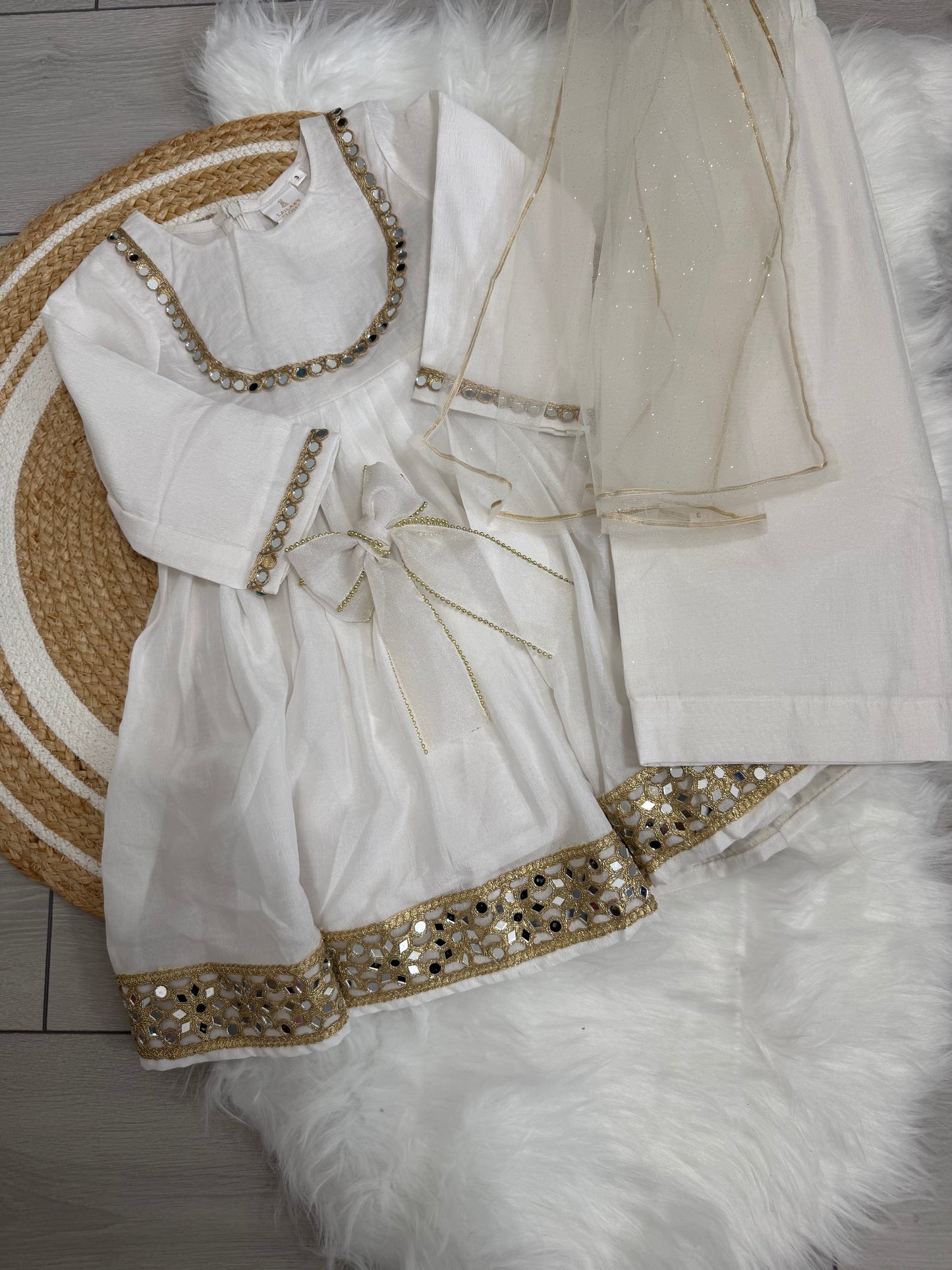 Mirrored white angrakha - 3 piece set