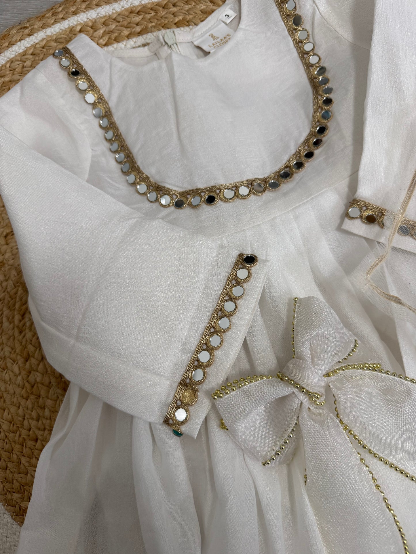 Mirrored white angrakha - 3 piece set