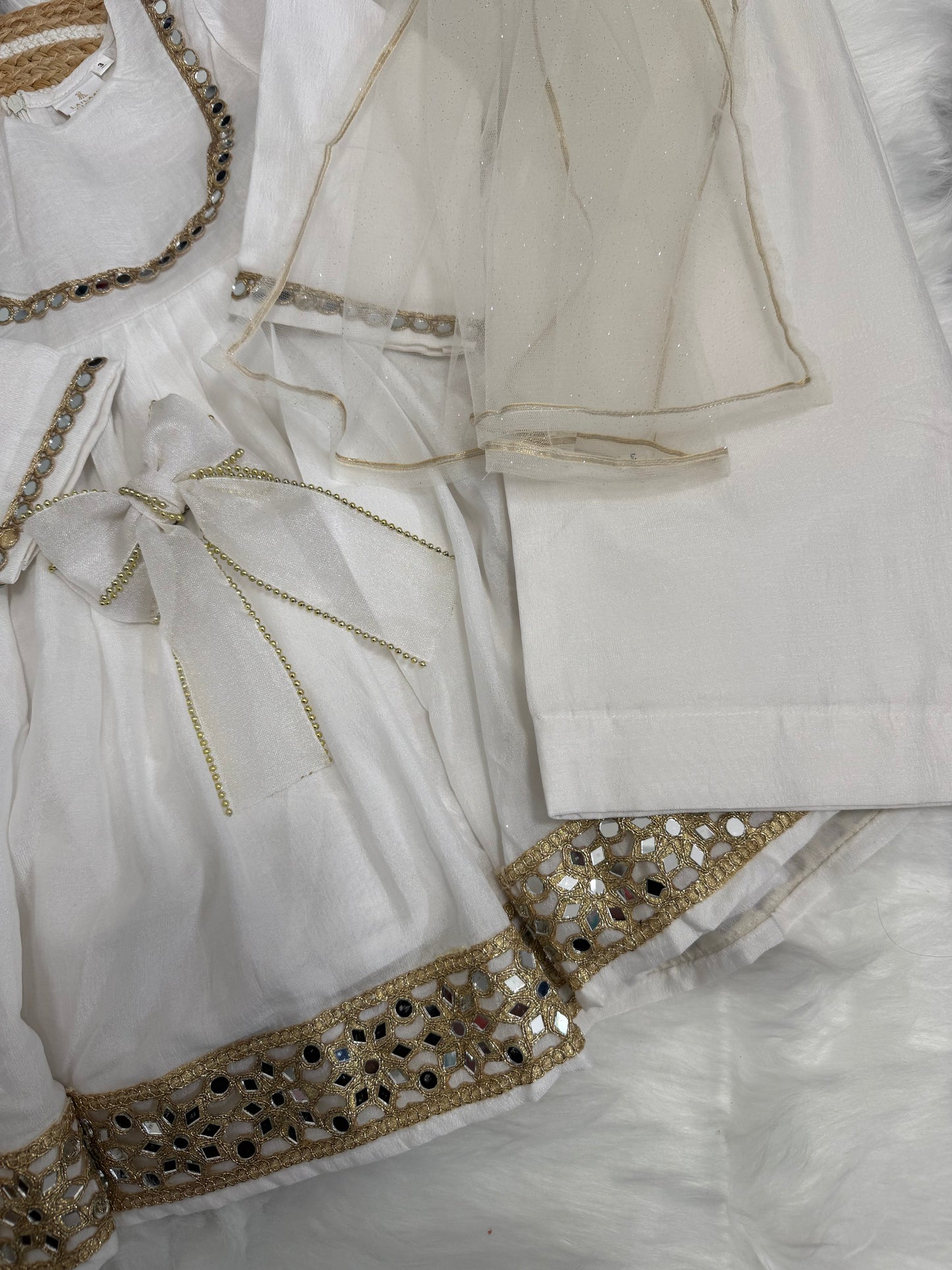 Mirrored white angrakha - 3 piece set