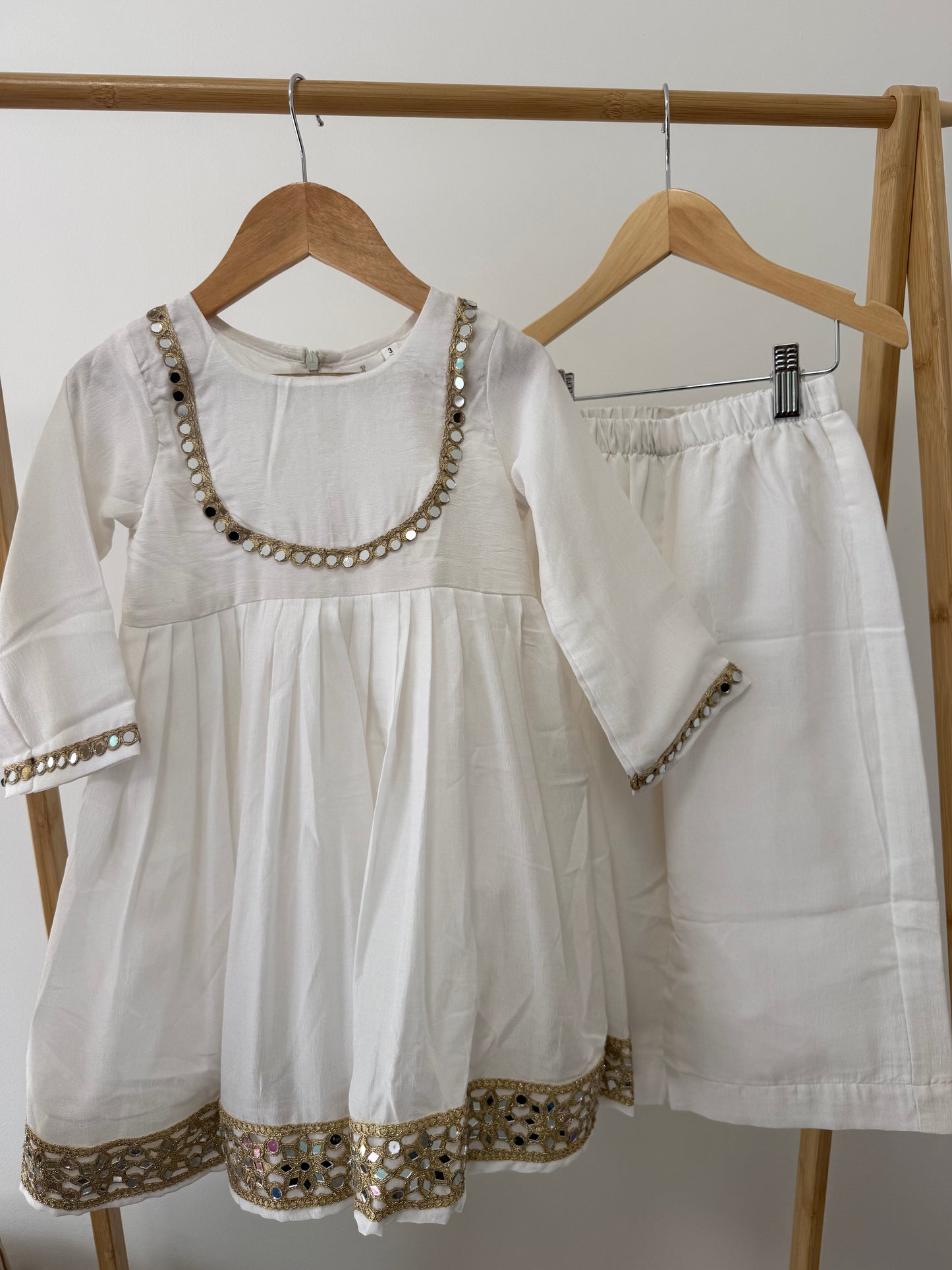 Mirrored white angrakha - 3 piece set