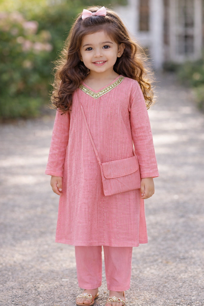 Aisha - blush pink kurti with straight trousers