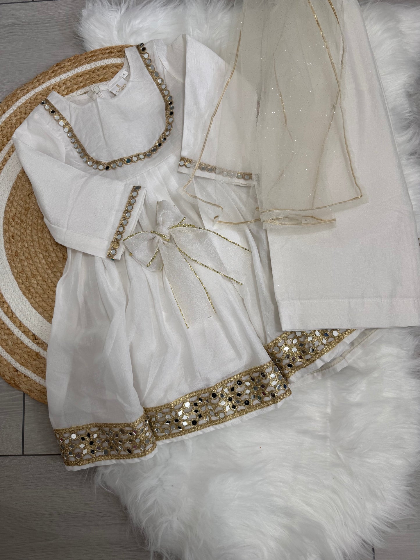 Mirrored white angrakha - 3 piece set