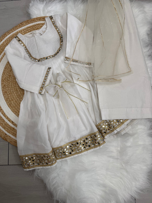 Mirrored white angrakha - 3 piece set