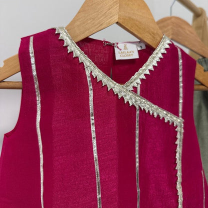 Lailaa - Ruby pink dress with sage green sharara
