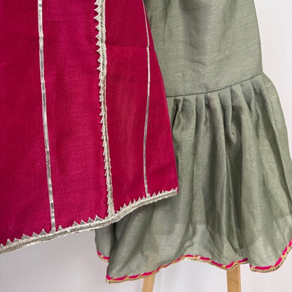 Lailaa - Ruby pink dress with sage green sharara